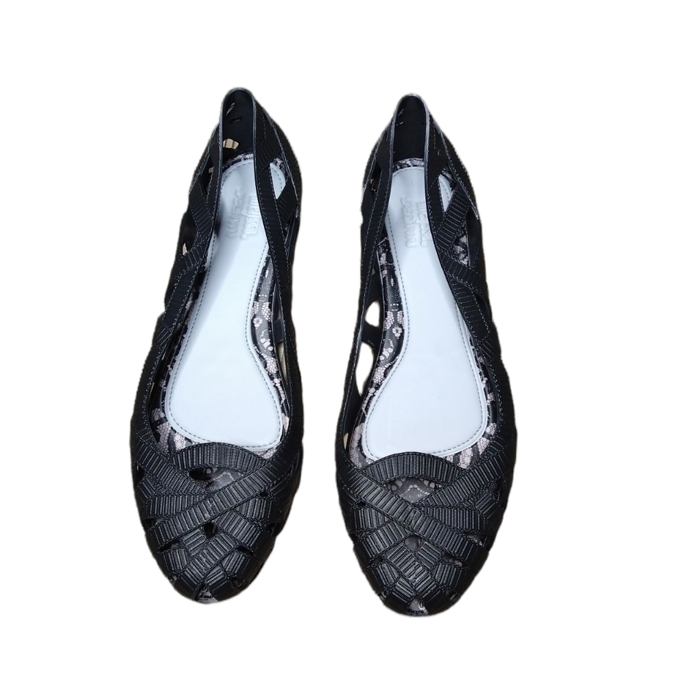 Melissa Jason Wu Flats Sz 10 Black Vegan Designer Ballet Flats Waterproof Cutout